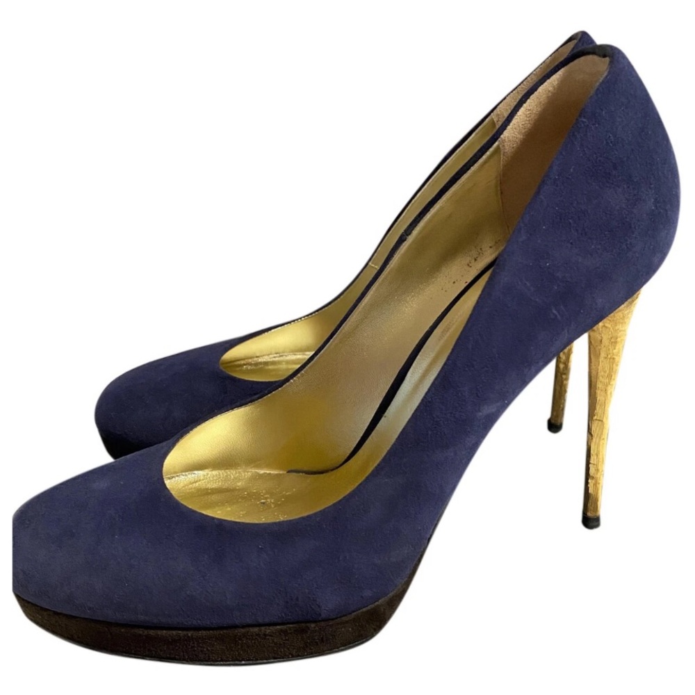 NWOB Dsquared2 Blue Suede Platform Pumps Gold Heel